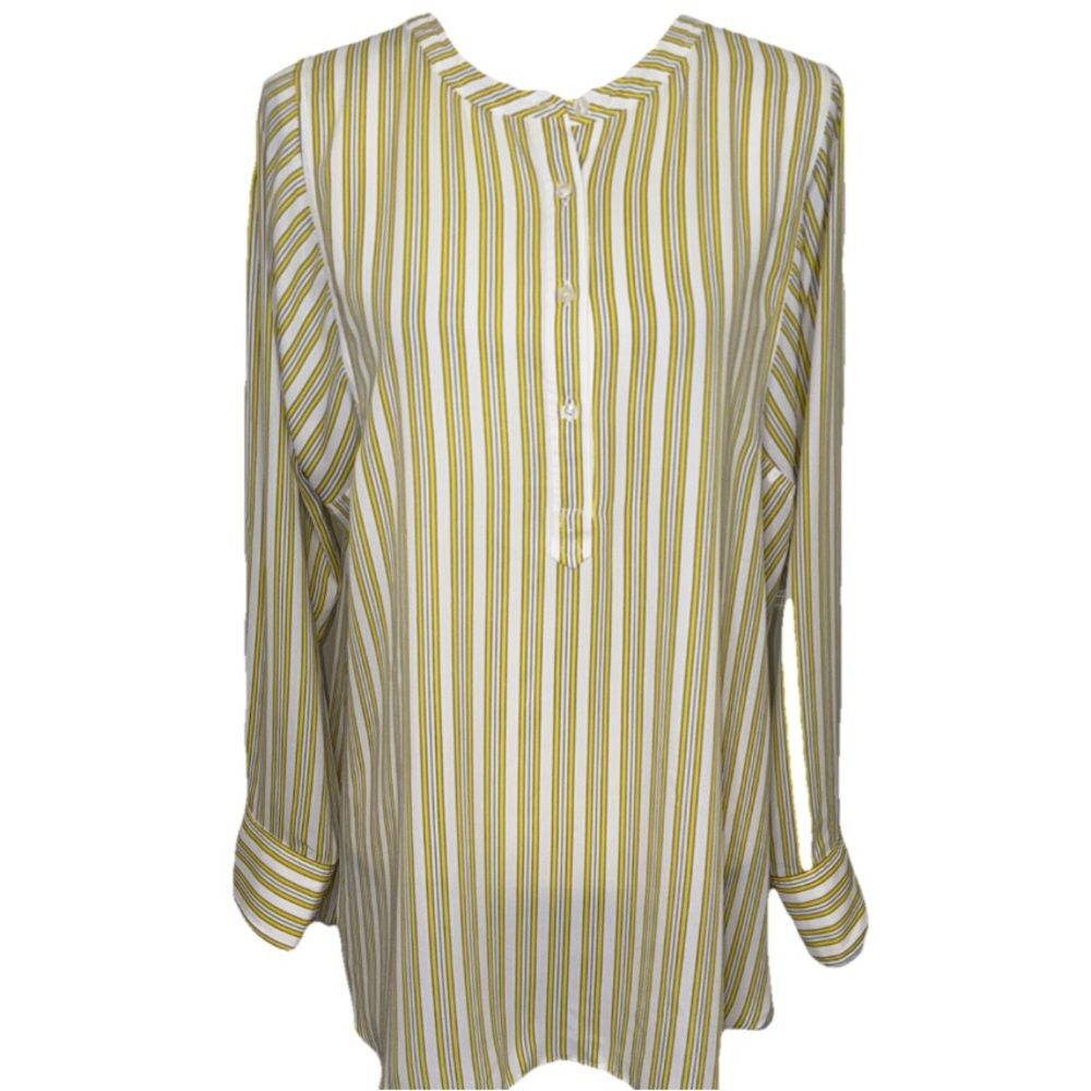 TALBOTS TUNIC TOP BUTTONS AT NECK LONG SLEEVE MANDARIN COLLAR YELLOW WHITE BLACK